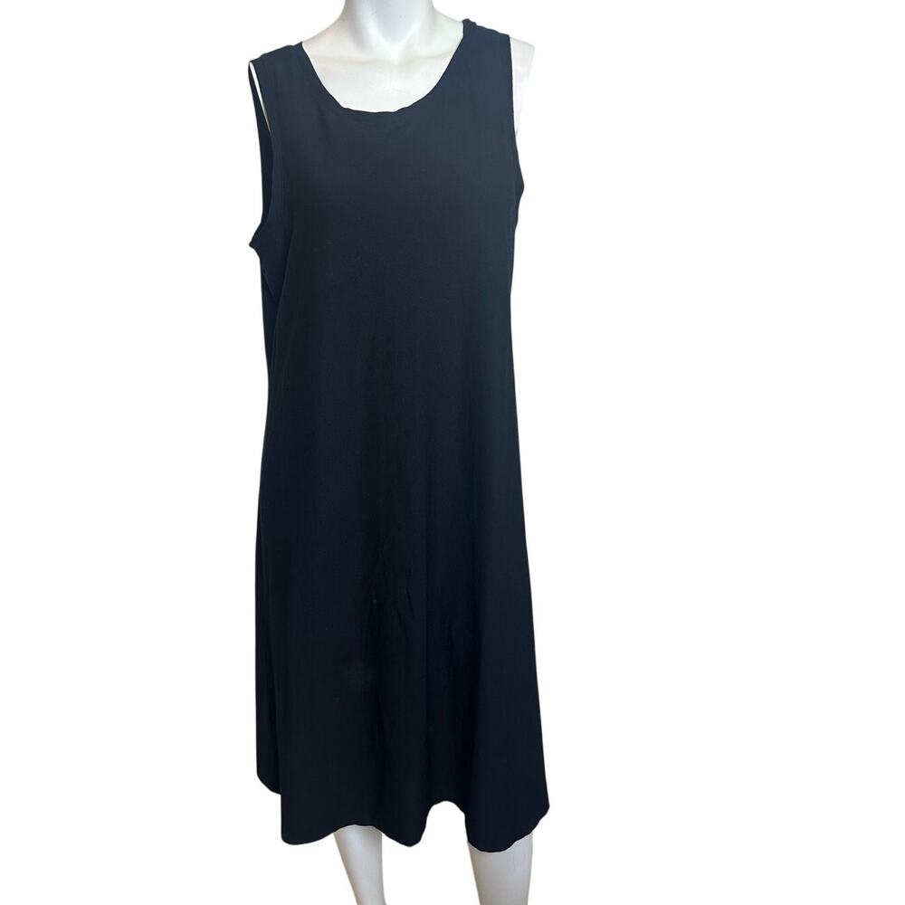 Eileen Fisher Black Sleeveless Stretch Jersey A-Line Midi Dress Women's L - Picture 2 of 10